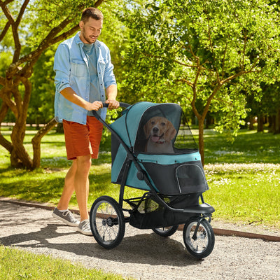 PawHut Foldable Pet Stroller Jogger, with Three Wheels, Canopy, for Medium and Small Dogs, Green 