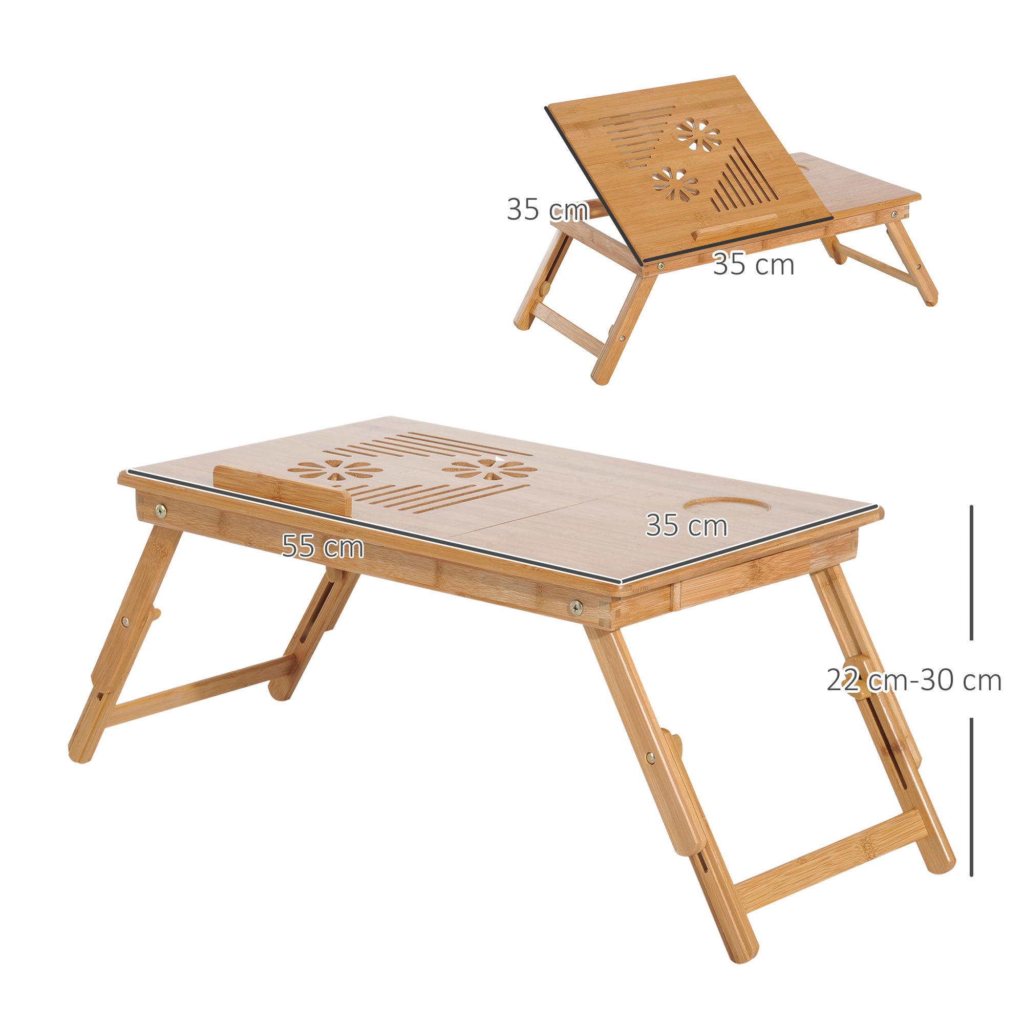 HOMCOM Portable Laptop Desk Notebook Tray PC Bed Table with Drawer Adjustable & Foldable (55L x 35W x 22-30H (cm)) 