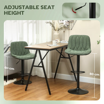 HOMCOM Set of Two Linen-Look Bar Stools - Green 