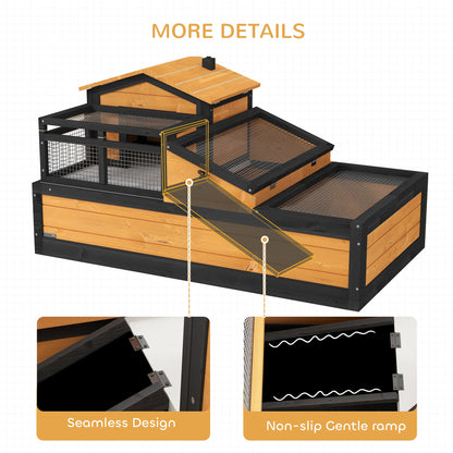 PawHut Wooden Tortoise House with Balcony, Tray, Roof, for Indoor and Outdoor, Yellow 