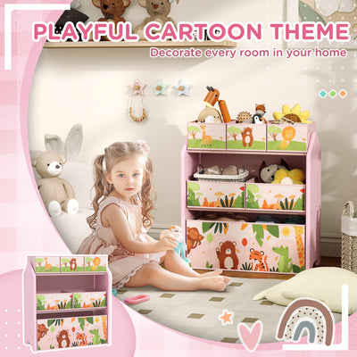 AIYAPLAY 3-Tier Kids Toy Storage Unit with 6 Removable Storage Boxes, for Playroom, Bedroom, Children's Room, Nursery, Pink 
