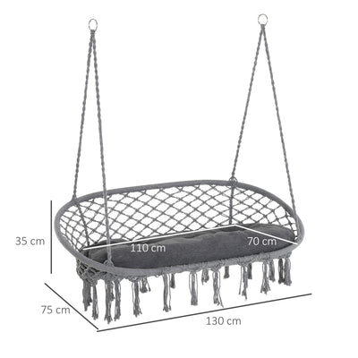 Outsunny Two-Seater Boho Macrame Hammock Swing - Grey 