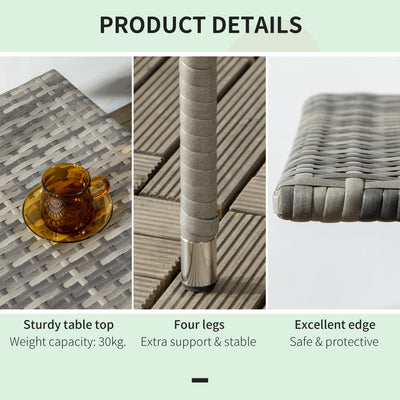 Outsunny Rattan Side Table, Outdoor Coffee Table with Plastic Board Under the Full Woven Table Top for Patio, Garden, Balcony, Mixed Grey 