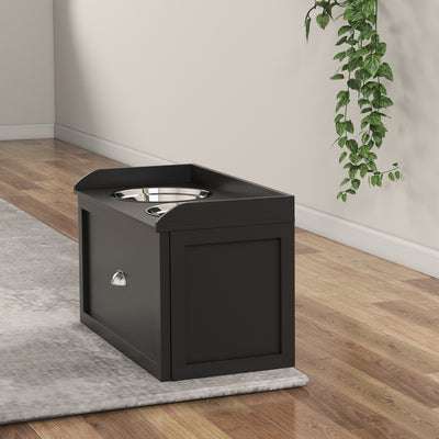 PawHut Stainless Steel Raised Dog Bowls, with 21L Storage Drawer for Large Dogs and Cats - Black 