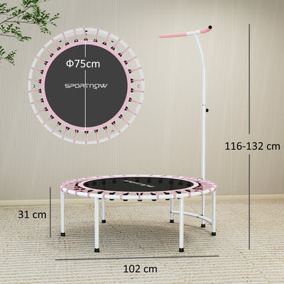SPORTNOW 40" Fitness Trampoline, Mini Rebounder Trampoline for Adults with 5-Level Adjustable Handle, Indoor Exercise Bungee Rebounder, Max Load 100KG, Pink 