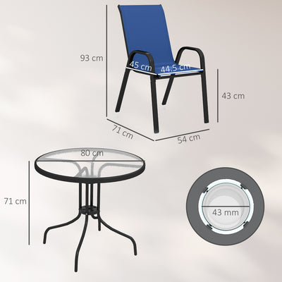 Outsunny Five-Piece Steel Patio Set, with Glass-Top Table - Dark Blue 