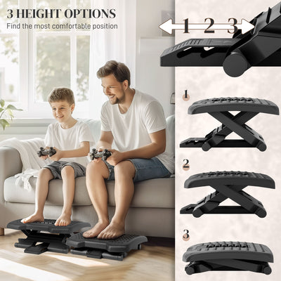 HOMCOM Three-Level, Multi-Angle Massage Footrest - Black 