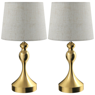 HOMCOM Dimmable Bedside Lamps Set of 2, Modern Table Lamps with 3 Colour Temperatures, USB A+C Charging Ports and Linen Shade for Living Room Bedroom Office, Gold Tone 