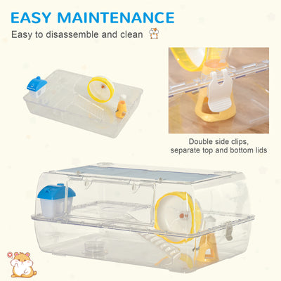 PawHut Hamster Cage, 2 Tier Gerbil Cage with Running Wheel, Water Bottle, Dish 