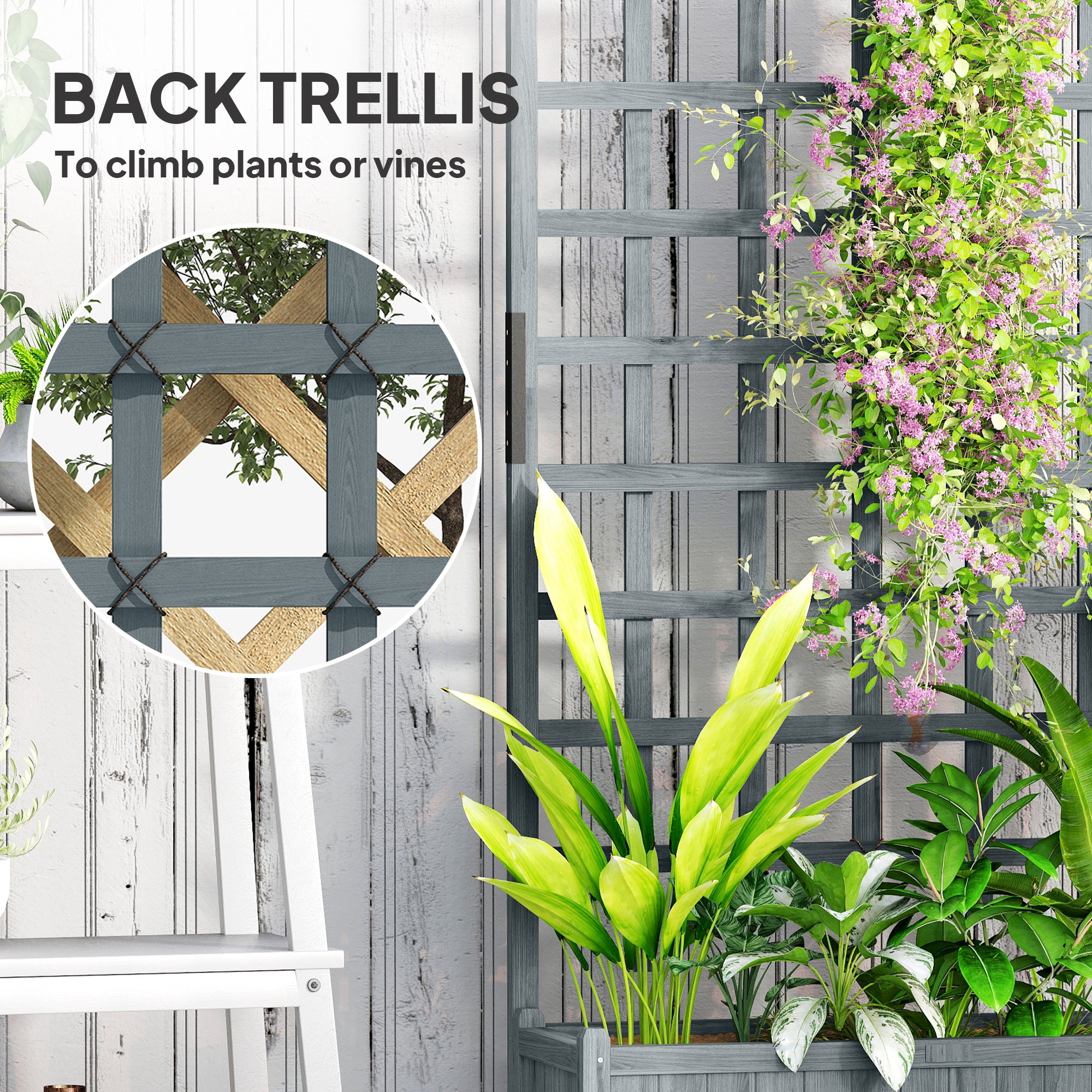 Outsunny Wooden Trellis Planter, Raised Garden Bed with Wheels, to Climb and Grow Vegetables, Herbs and Flowers, Grey 