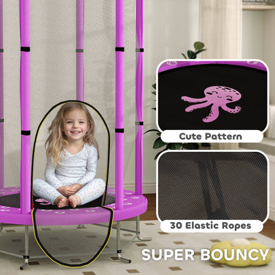 AIYAPLAY 4.6ft Toddler Trampoline w/ Safety Enclosure Net, for Indoor Outdoor Use, Ages 3-6 Years, Purple 