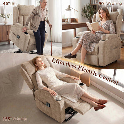 HOMCOM Power Lift Recliner Chair with Vibration Massage and Heat, Chenille Riser and Recliner Armchair for Elderly, Brown