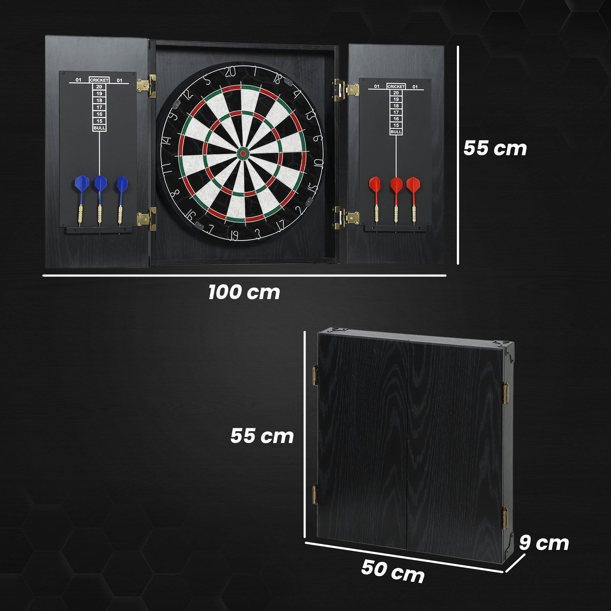 SPORTNOW Bristle Dartboard with Cabinet, 6 Steel Tip Darts, Cabinet 