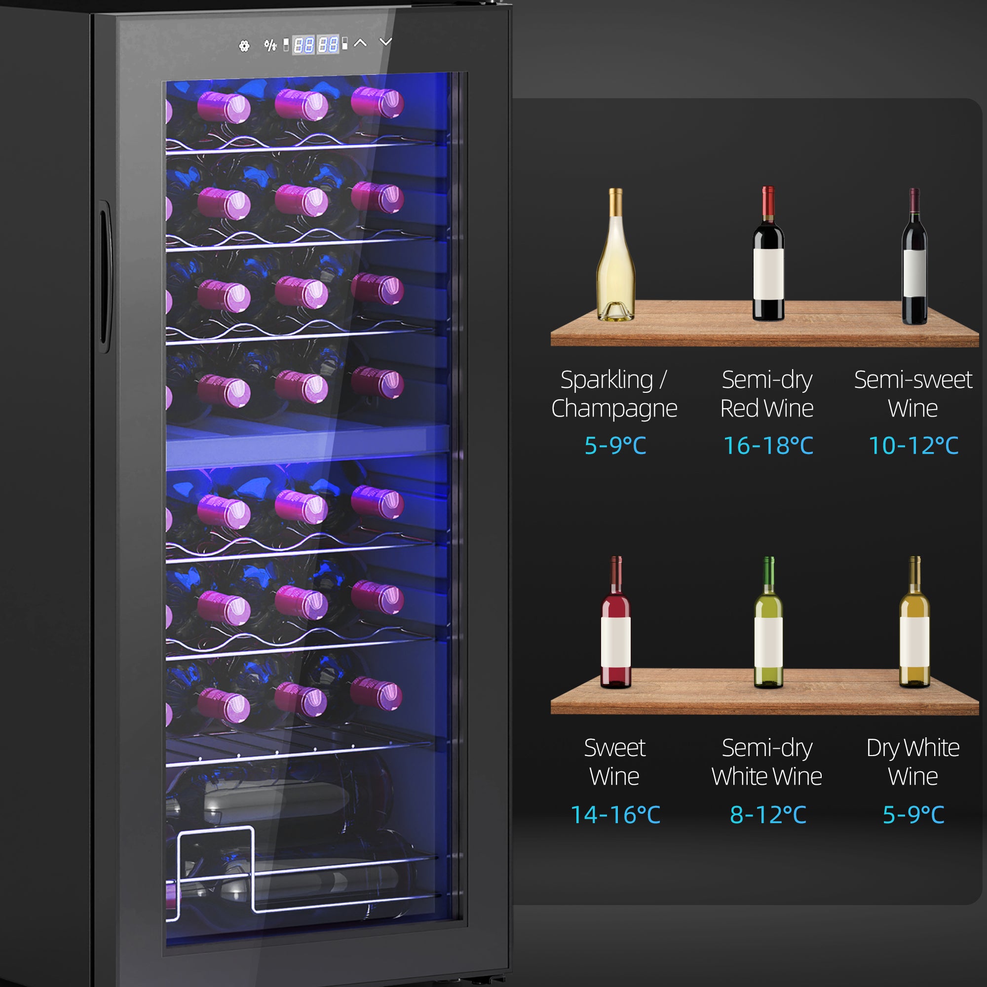 HOMCOM 32 Bottle Dual Zone 5-18\'e2\'84\'83 Wine Fridge - Black 