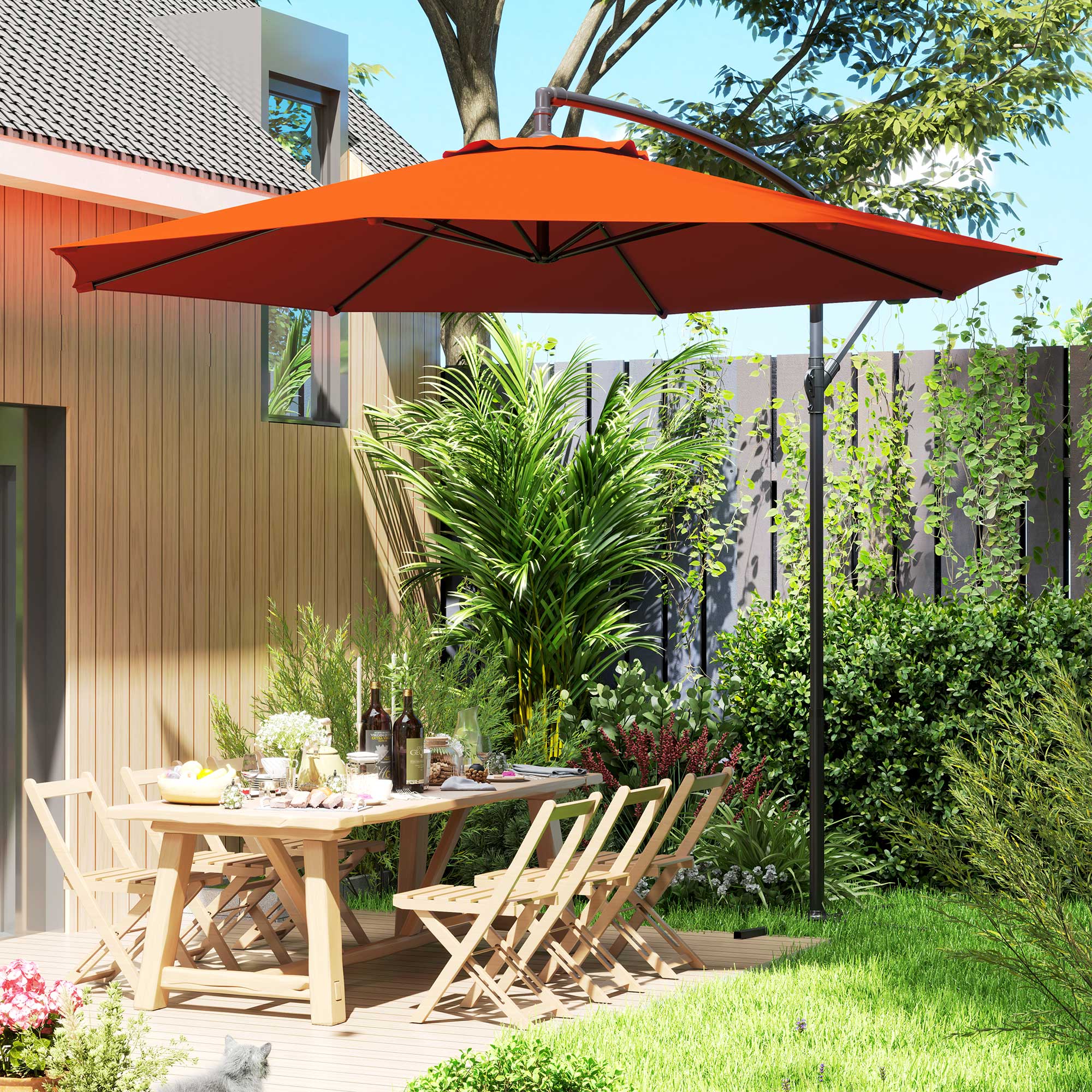 Outsunny 2.45m Overhanging Cantilever Parasol, with Cross Base - Orange 
