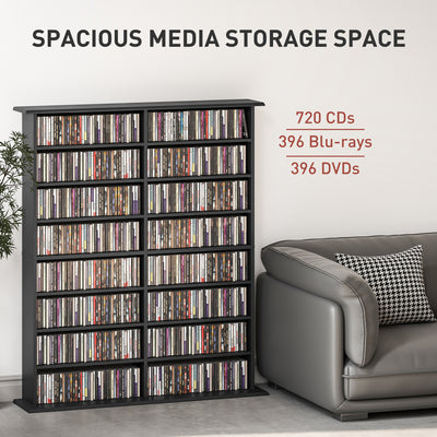 HOMCOM 16-Compartment Media Shelf - Black 