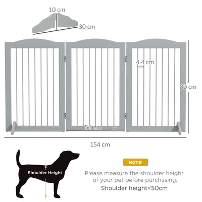 PawHut Foldable Dog Gate, Freestanding Pet Gate, with Two Support Feet, for Staircases, Hallways, Doorways - Grey 