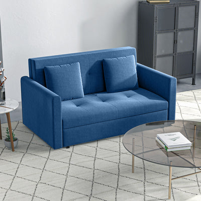 HOMCOM 2 Seater Sofa Bed, Convertible Bed Settee, Modern Fabric Loveseat Sofa Couch with 2 Cushions, Hidden Storage for Living Room, Guest Room, Deep Blue 