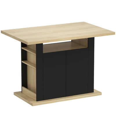 HOMCOM Kitchen Island with Spice Rack, Kitchen Storage with Large Tabletop for 4 People, Adjustable Shelves Black & Natural 