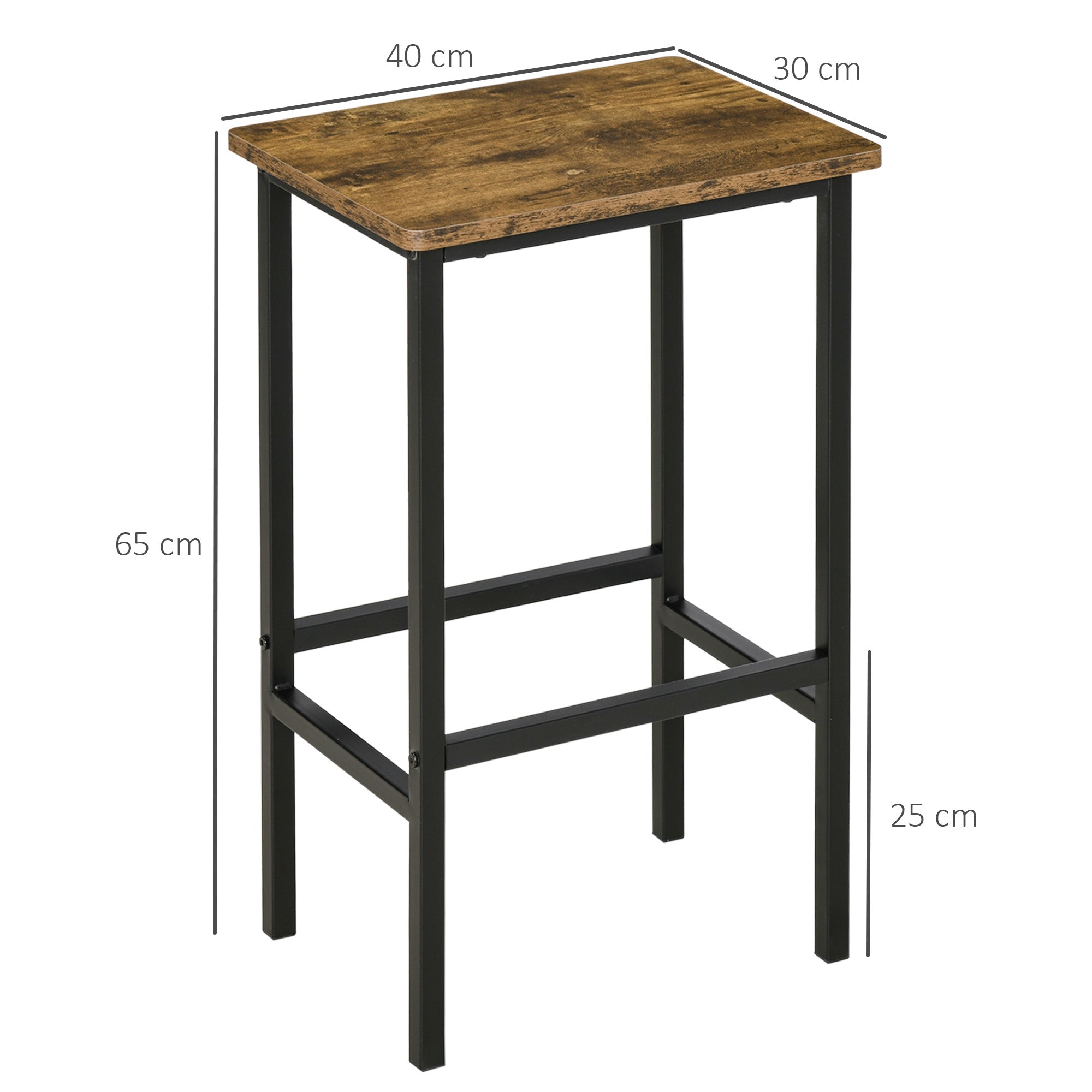 HOMCOM Industrial Bar Stools, Set of 2 Kitchen Breakfast Bar Chairs with Footrest, Counter Height Island Stools for Dining Area, Home Pub, Rustic Brown 