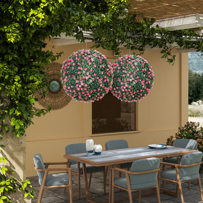HOMCOM Set of Two Artificial Boxwood Balls Plants - Pink 