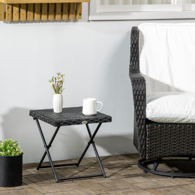 Outsunny Square PE Wicker Rattan Folding Table - Black 
