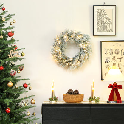 HOMCOM 60cm/ 24inch Flocked Prelit Christmas Wreath