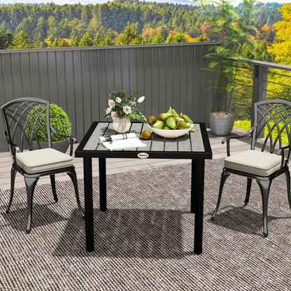 Outsunny Square Garden Dining Table with 5.4cm Parasol Hole, Slatted Top, Metal Frame, 86 x 86 x 71 cm, Light Grey 
