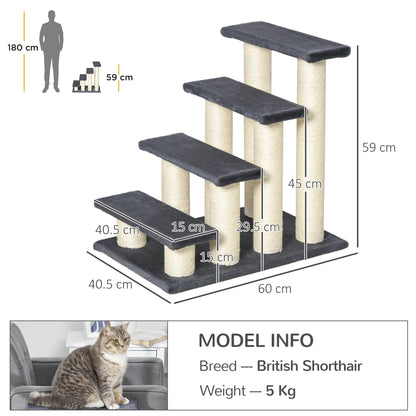 PawHut Dog Steps for Bed 4 Step Pet Stairs for Dog Cat ladder Scratch Post Grey 