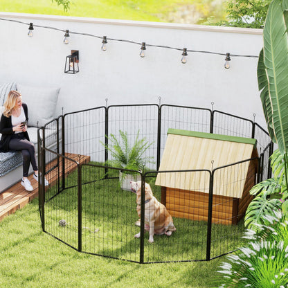 PawHut 12 Panels Heavy Duty Dog Playpen with Doors, for Large Dogs, 100cm High, Black 