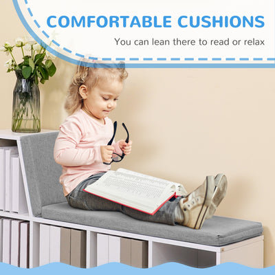 HOMCOM Bookcase Storage Shelf with Cushioned Reading Seat, Bookshelf Storage Cabinet for Study Living Room, White 