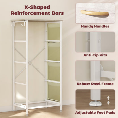 HOMCOM Chest of Four Fabric Drawers - Natural Wood Finish