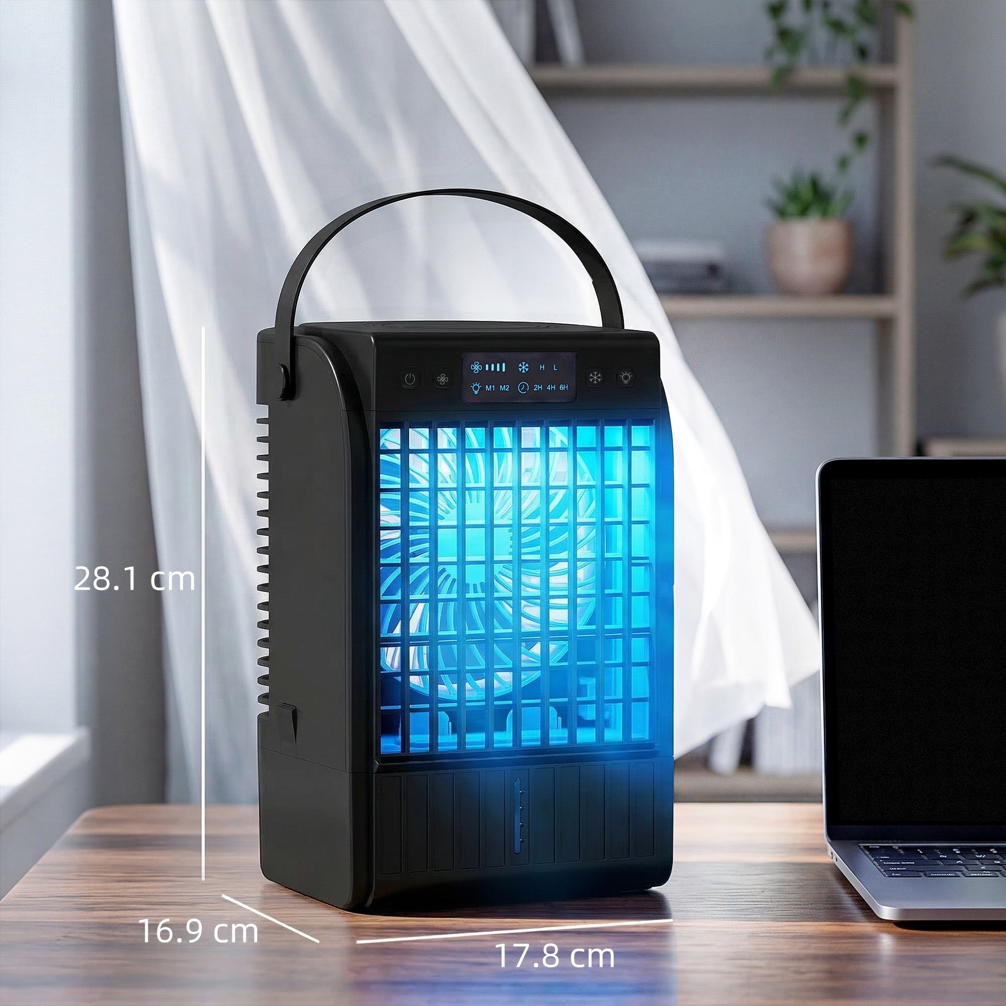 HOMCOM Portable Air Conditioner, 4-in-1 Mini Air Cooler with 4 Wind Speed, 2 Cool Mist, RGB 7 LED Light, Black 