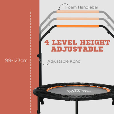 HOMCOM 40" Foldable Mini Fitness Trampoline, with Adjustable Foam Handle, Orange 