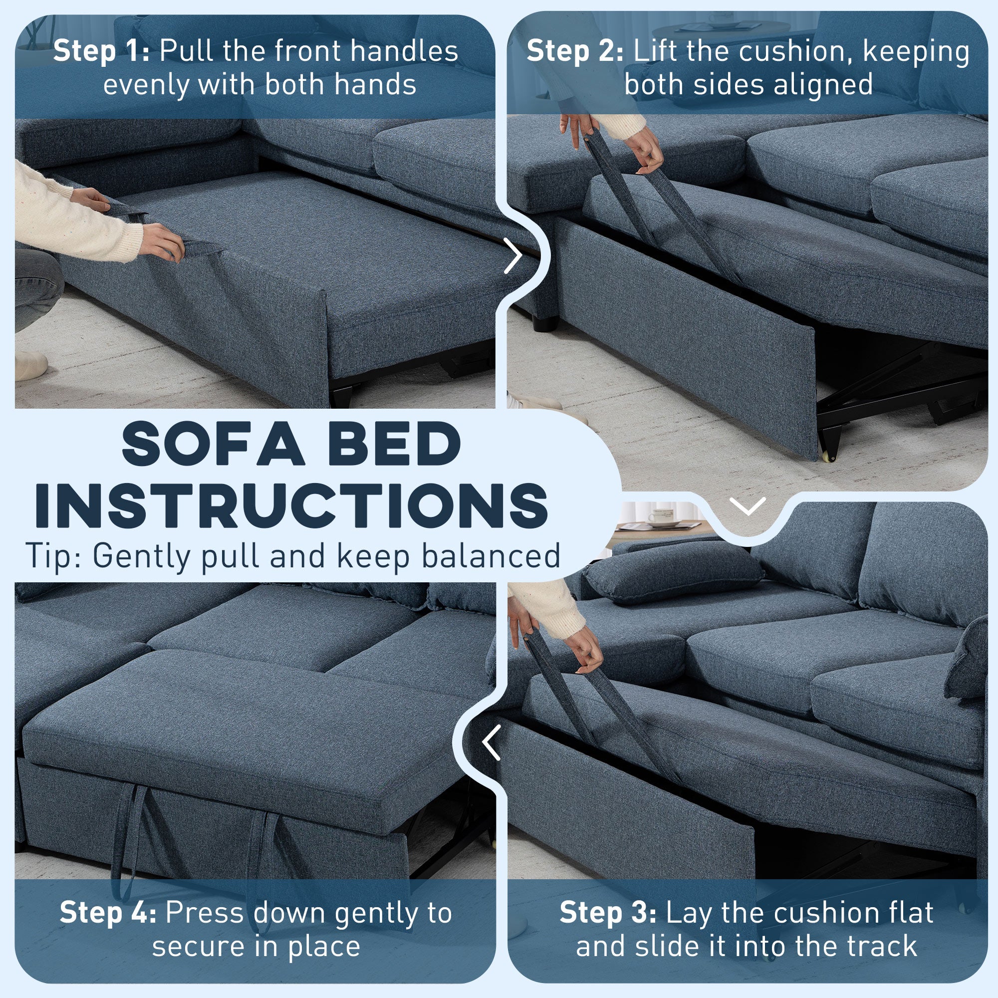 HOMCOM Corner Sofa Bed, L Shaped Sleeper Sectional Sofa with Reversible Storage Chaise, Blue 