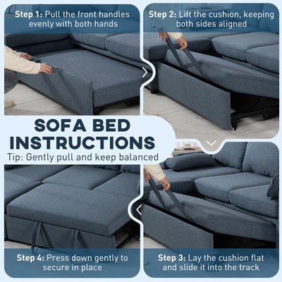 HOMCOM Corner Sofa Bed, L Shaped Sleeper Sectional Sofa with Reversible Storage Chaise, Blue 