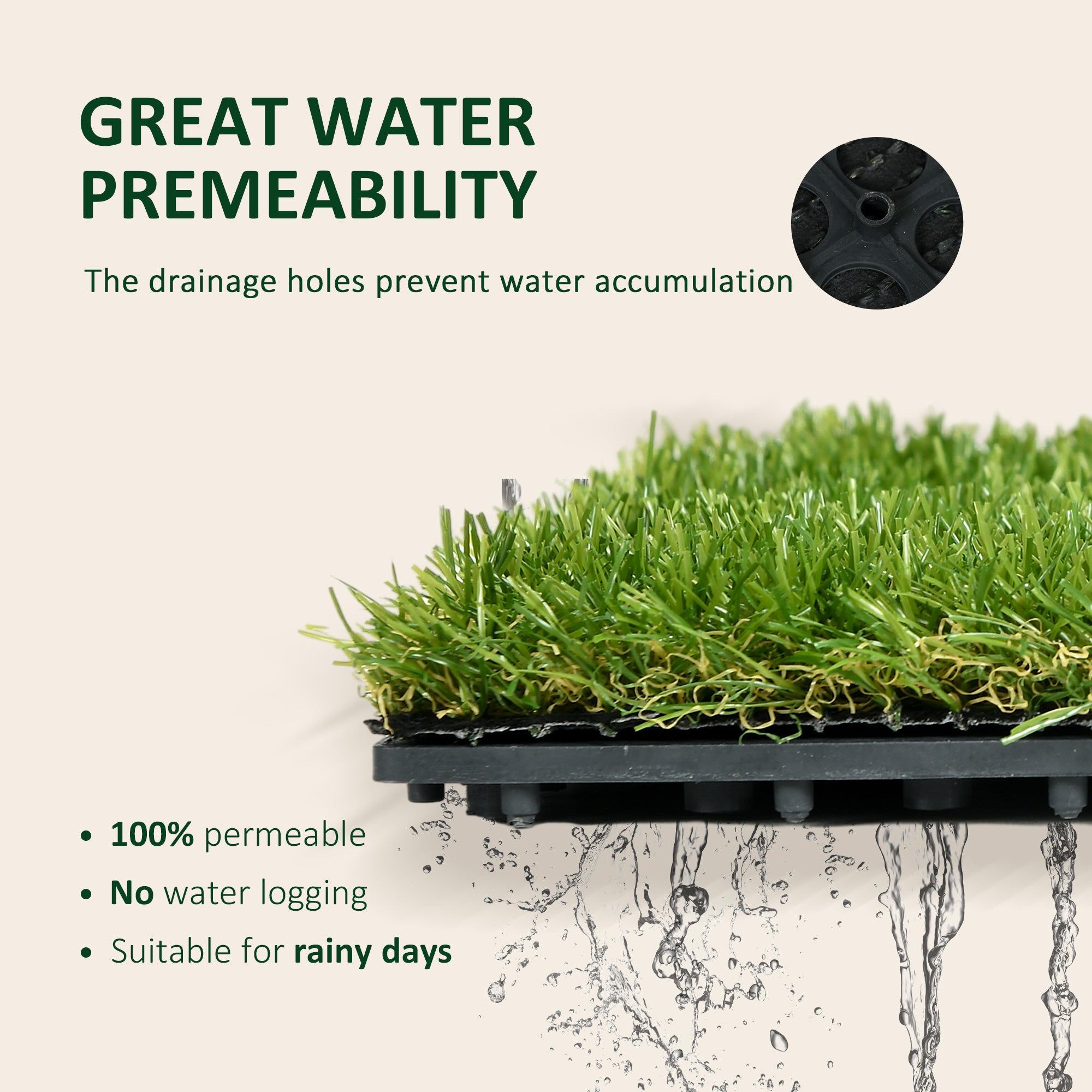 Outsunny 10-Piece Artificial Grass Set, Weatherproof Turf Tiles, 25mm Pile Height, Outdoor Carpet for Garden, Balcony & Patio, 30 x 30cm, Dark Green 
