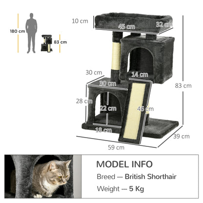 PawHut Cat Tree for Indoor Cats 83cm Cat Scratching Post Scratch Board Kitten Tower Climbing Frame Black 