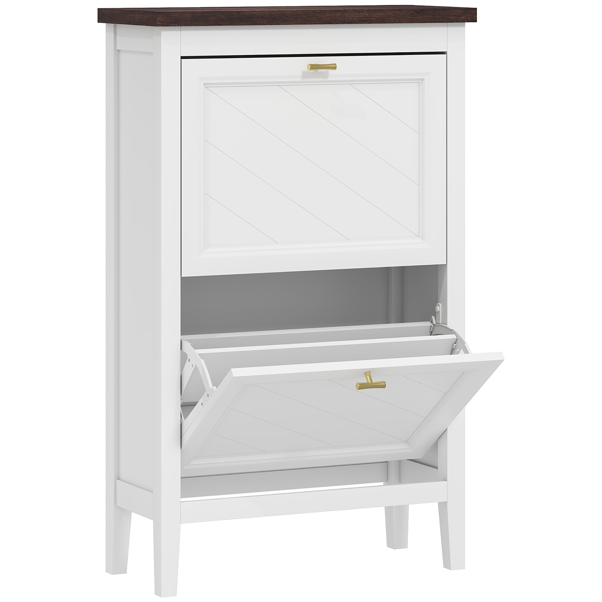 HOMCOM Shoe Cabinet with 2 Flip Drawers, Farmhouse Narrow Shoe Storage Cabinet with Adjustable Shelves, White 