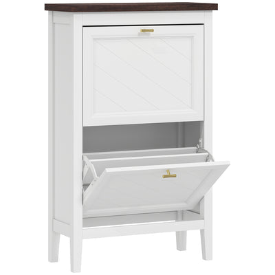 HOMCOM Shoe Cabinet with 2 Flip Drawers, Farmhouse Narrow Shoe Storage Cabinet with Adjustable Shelves, White 