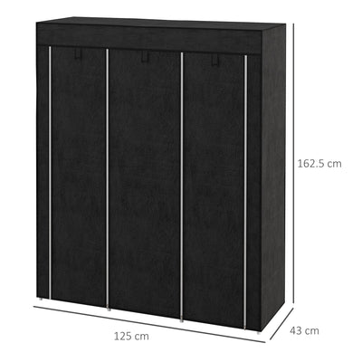 HOMCOM Fabric Wardrobe, Portable Wardrobe, Clothes Storage Unit with 8 Shelves, 2 Hanging Rods, 125 x 43 x 162.5 cm, Black 