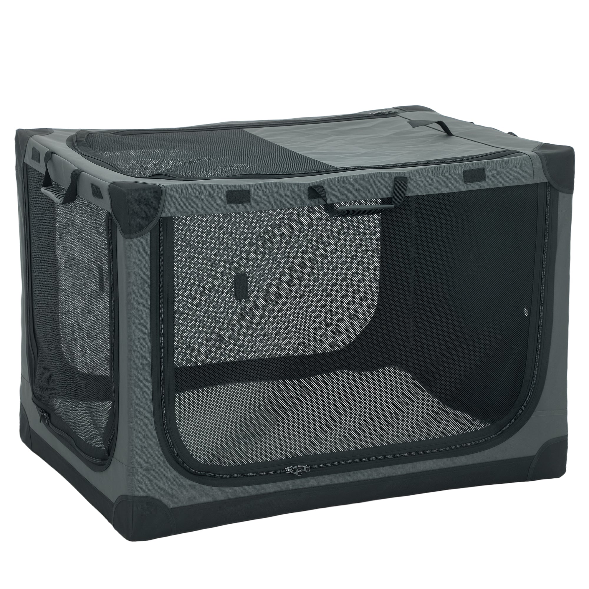 PawHut Soft Dog Crate Pet Travel Crate 90 x 64 x 64 cm with Removable Pad Mesh Window Army Green 