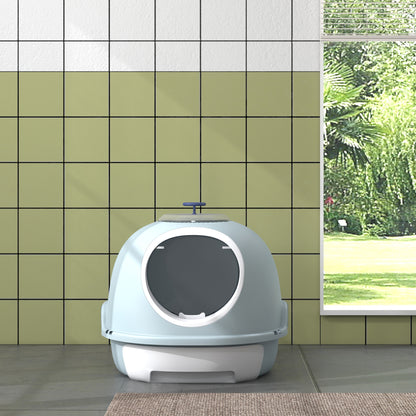 PawHut Cat Litter Box Toilet with Litter Scoop Enclosed Drawer, Front Entry Top Exit, Easy To Clean Blue 