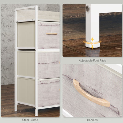 HOMCOM Rustic Chest of Four Fabric Drawers - Black 