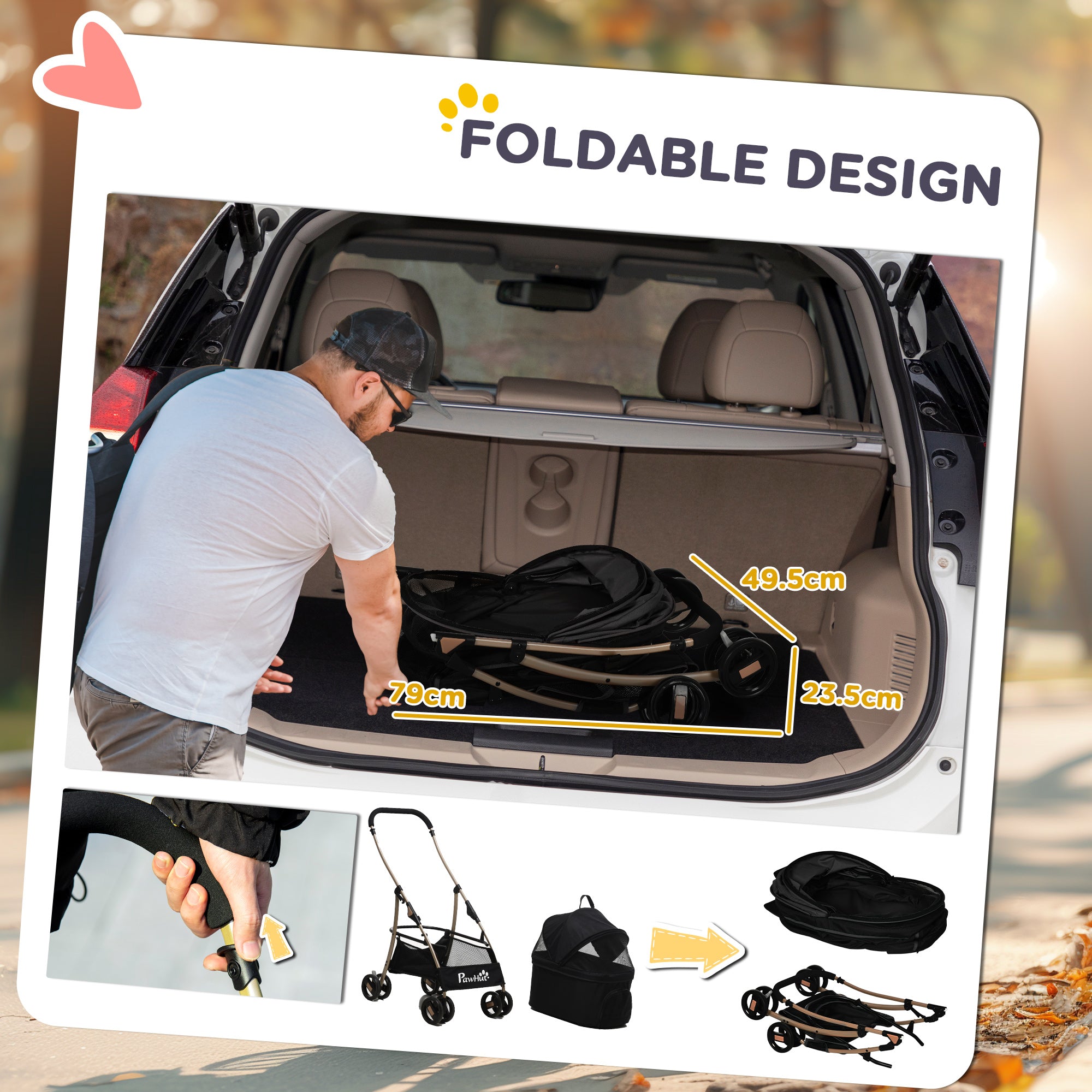 PawHut 3 In 1 Detachable Pet Stroller, for Extra Small and Small Dogs - Black 