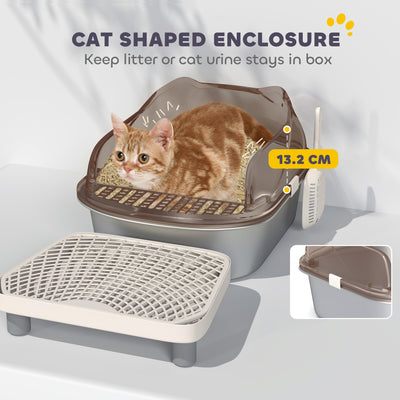 PawHut Stainless Steel Litter Box with Lid, High Wall Sided Enclosure, Pedal, Scoop, Non-Sticky, Anti-Leakage, Easy Cleaning 
