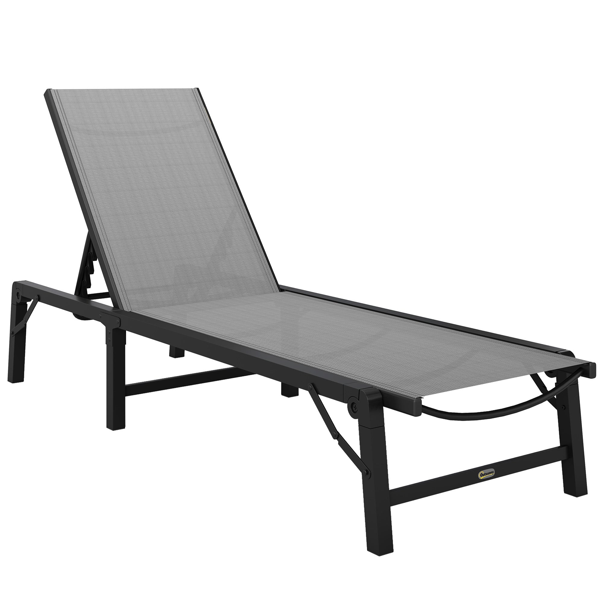 Outsunny Folding Sun Lounger, 5-Position Adjustable Garden Chaise Lounge Sunbed, Steel Frame Reclining Chair for Beach, Porch, Patio, Camping, Light Grey 