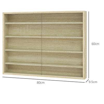 HOMCOM 5-Tier Wall Display Shelf Unit Cabinet w/ 4 Adjustable Shelves Glass Doors Home Office Ornaments 60x80cm Oak 