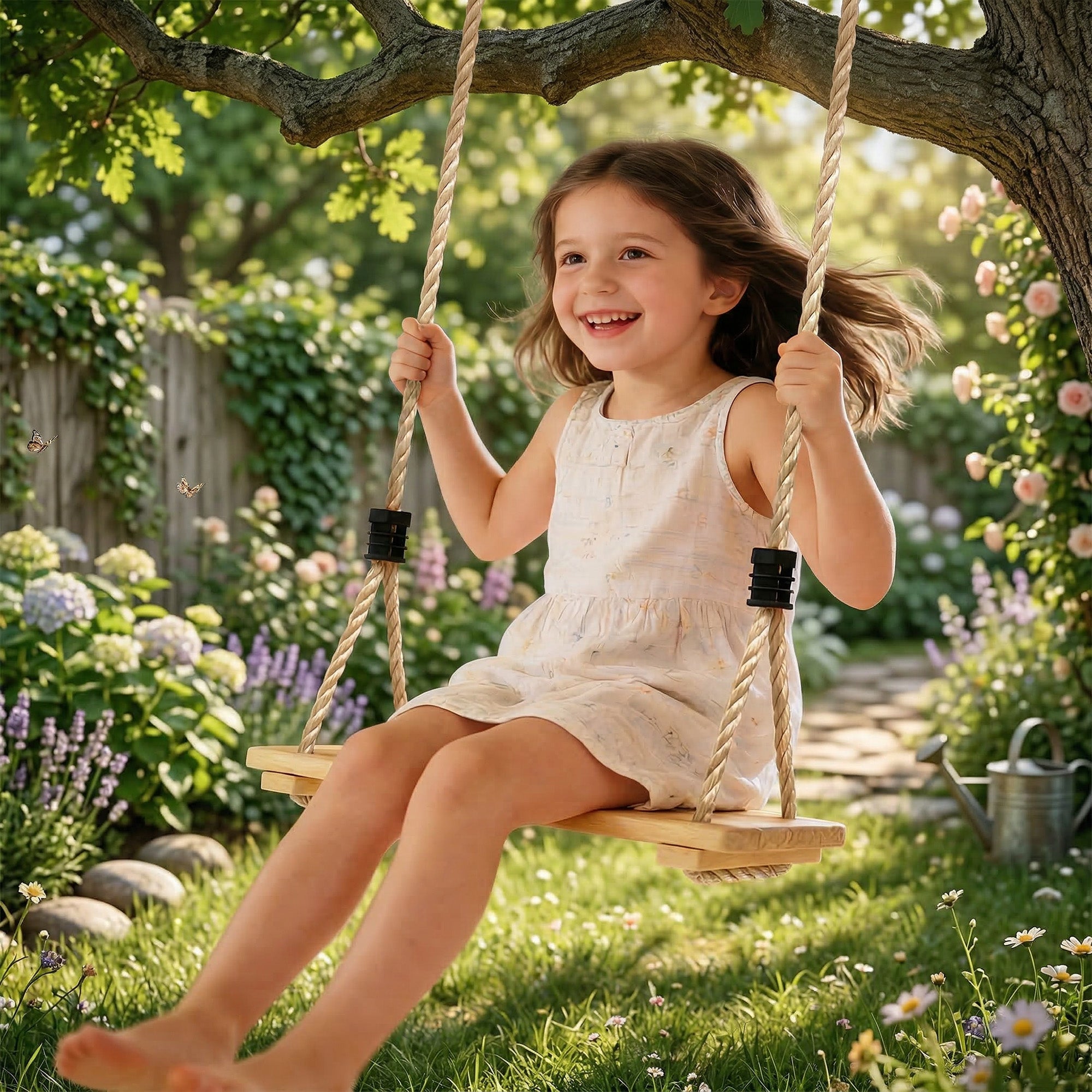 AIYAPLAY Wooden Swing Seat, Kids Swing Set with Adjustable Rope and Tree Straps, Outdoor Playground Playset for Kids 