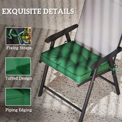 Outsunny Set of 4 Garden Seat Cushion with Ties, 42 x 42cm Replacement Dining Chair Seat Pad, Green